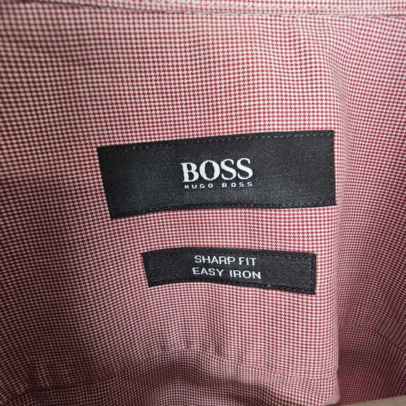Boss Hugo Boss Dress Shirt Red Sharp Fit Button Front Long Sleeve Men 32/33 - Picture 6 of 9